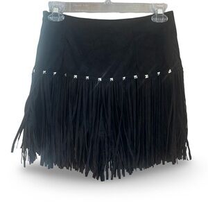 SHEIN Black Fringe Faux Suede Skort  with silver studs